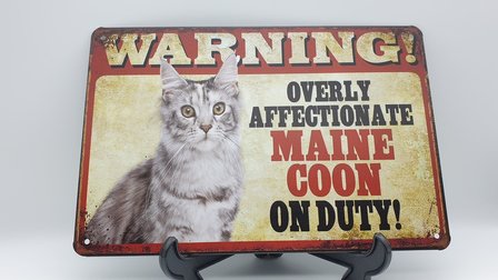 Metalen bord warning Maine Coon