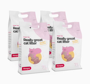 HOOPO - Tofu Kattenbakvulling Babypoeder- Doos van 4 x 7 Liter