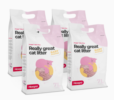 HOOPO - Tofu Fine Kattenbakvulling Babypoeder- Doos van 4 x 7 Liter