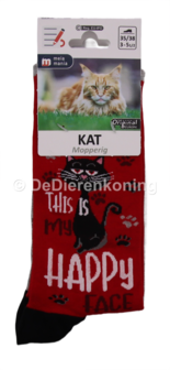 Meia Mania Sokken Kat 'Grumpy' &ndash; Rood &amp; Grijs &ndash; Maat 35/38