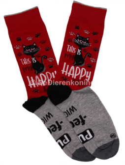 Meia Mania Sokken Kat 'Grumpy' &ndash; Rood &amp; Grijs &ndash; Maat 35/38