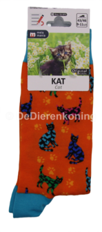 Meia Mania Sokken met Katten &ndash; Oranje &amp; Lichtblauw &ndash; Maat 43/46