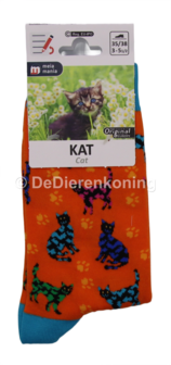 Meia Mania Sokken met Katten &ndash; Oranje &amp; Lichtblauw &ndash; Maat 35/38