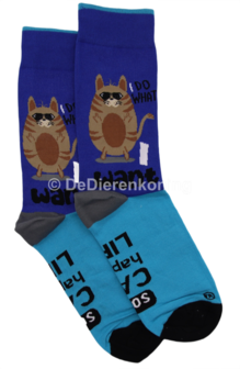 Meia Mania Sokken - Kat - 'I Do What I Want' &ndash; Blauw &amp; Lichtblauw &ndash; Maat 39/42