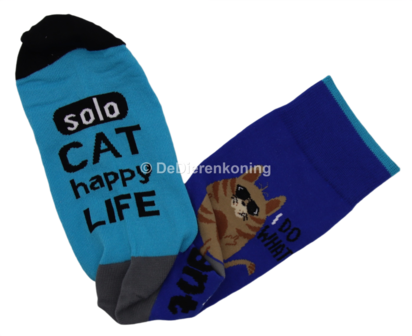 Meia Mania Sokken - Kat - 'I Do What I Want' &ndash; Blauw &amp; Lichtblauw &ndash; Maat 39/42