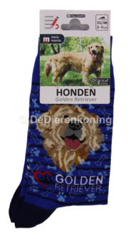 Meia Mania Sokken met Golden Retriever &ndash; Blauw &ndash; Maat 35/38