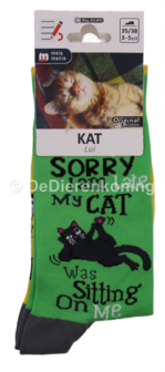 Meia Mania Sokken - Kat - 'Lazy Cat' &ndash; Geel/Groen &ndash; Maat 35/38