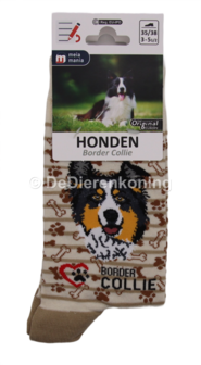 Meia Mania Sokken met Border Collie &ndash; Beige/Bruin &ndash; Maat 35/38