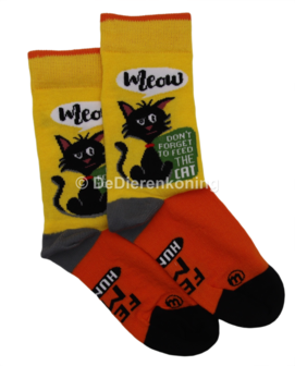 Meia Mania Kindersokken met Katten en Hilarische Tekst &ndash; Geel/Oranje &ndash; Maat 31/34