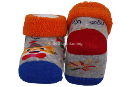 Meia Mania Babysokjes met Kat &ndash; Grijs, Blauw &amp; Rood met Oranje Rand - One Size