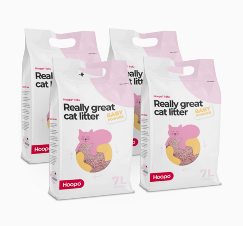 HOOPO - Tofu Kattenbakvulling Babypoeder- Doos van 4 x 7 Liter