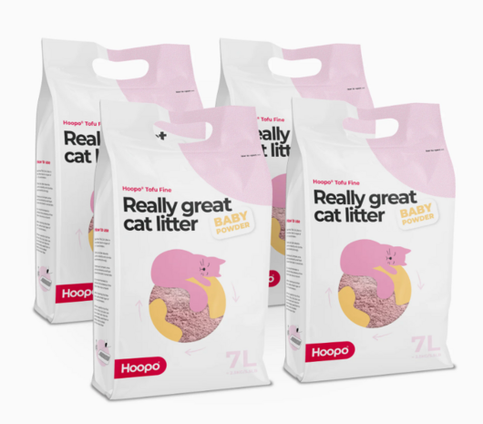 HOOPO - Tofu Fine Kattenbakvulling Babypoeder- Doos van 4 x 7 Liter