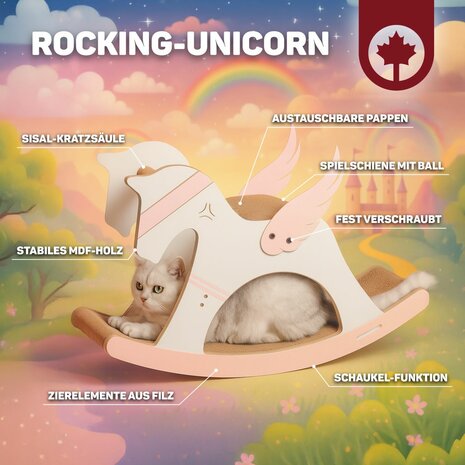 Canadian Cat Krabmeubel Unicorn - Wit-Roze - 74 x 26 x 50 cm