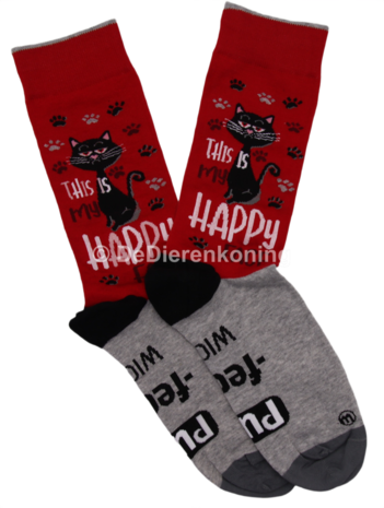 Meia Mania Sokken Kat 'Grumpy' &ndash; Rood & Grijs &ndash; Maat 35/38