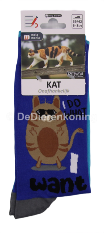 Meia Mania Sokken - Kat - 'I Do What I Want' &ndash; Blauw & Lichtblauw &ndash; Maat 39/42