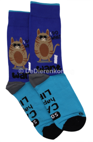 Meia Mania Sokken - Kat - 'I Do What I Want' &ndash; Blauw & Lichtblauw &ndash; Maat 39/42