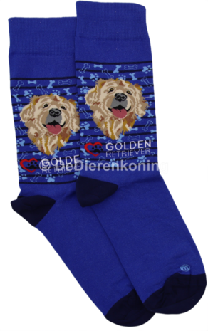 Meia Mania Sokken met Golden Retriever &ndash; Blauw &ndash; Maat 35/38