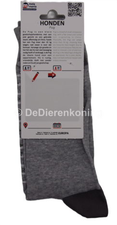 Meia Mania Sokken met Mopshonden &ndash; Lichtgrijs &ndash; Maat 43/46