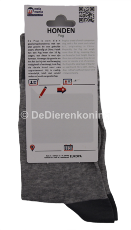 Meia Mania Sokken met Mopshonden &ndash; Lichtgrijs &ndash; Maat 35/38